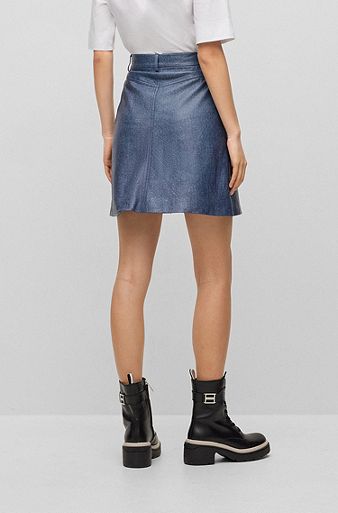 Short leather skirt with mini monogram print