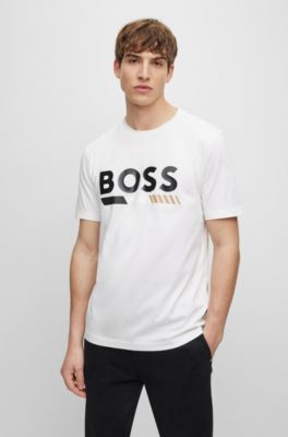 BOSS - Mercerised-cotton T-shirt with high-shine artwork