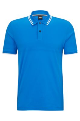Hugo Boss Interlock-cotton Slim-fit Polo Shirt With Jacquard Stripes In Blue
