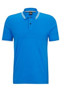 Interlock-cotton slim-fit polo shirt with jacquard stripes, Blue