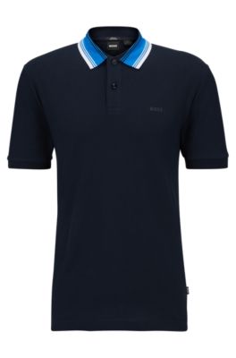 BOSS Cottonpiqué slimfit polo shirt with striped collar