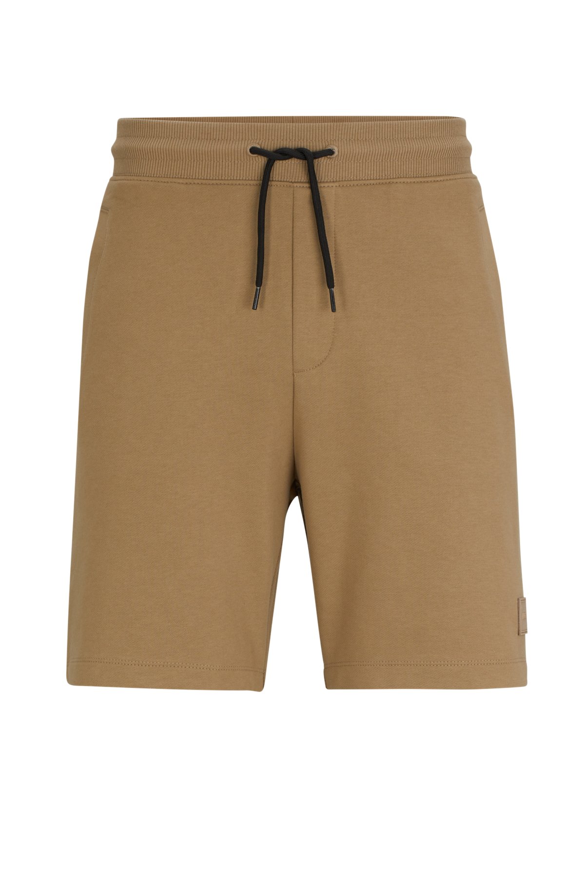 Shorts i bomuldsfrotté med tone-i-tone logobadge, Lysebrun