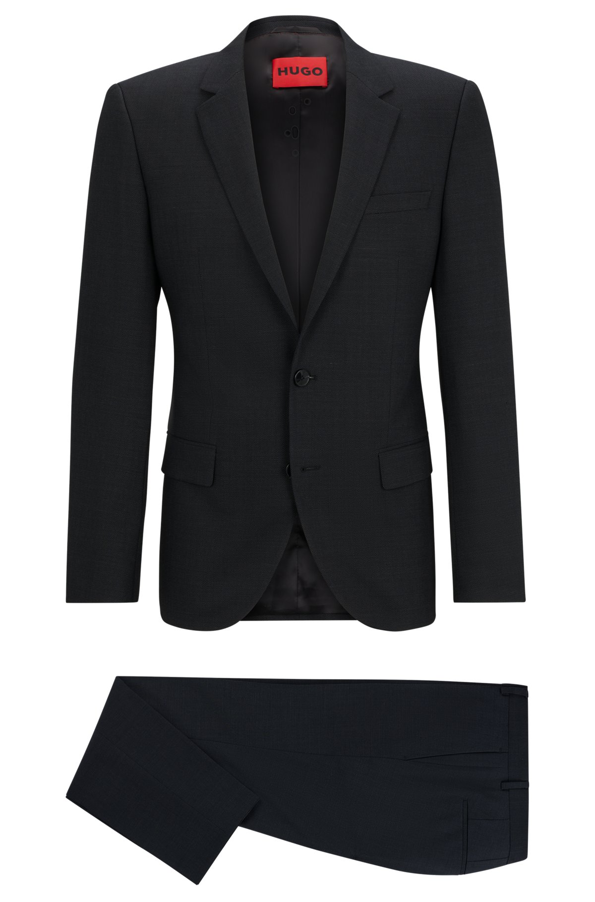Slim-fit suit in stretch twill, Black