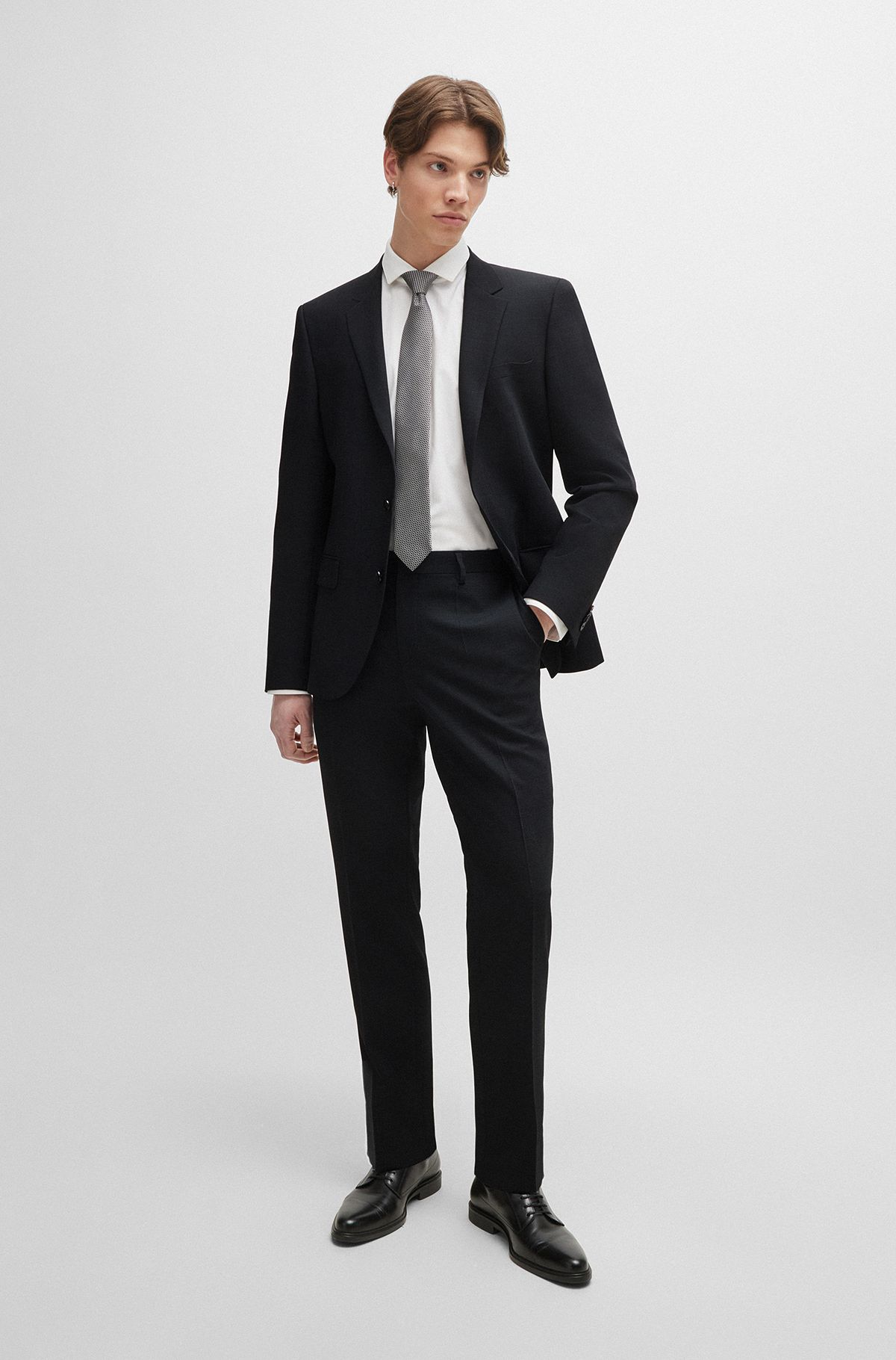 Slim-Fit Anzug aus Stretch-Twill, Schwarz