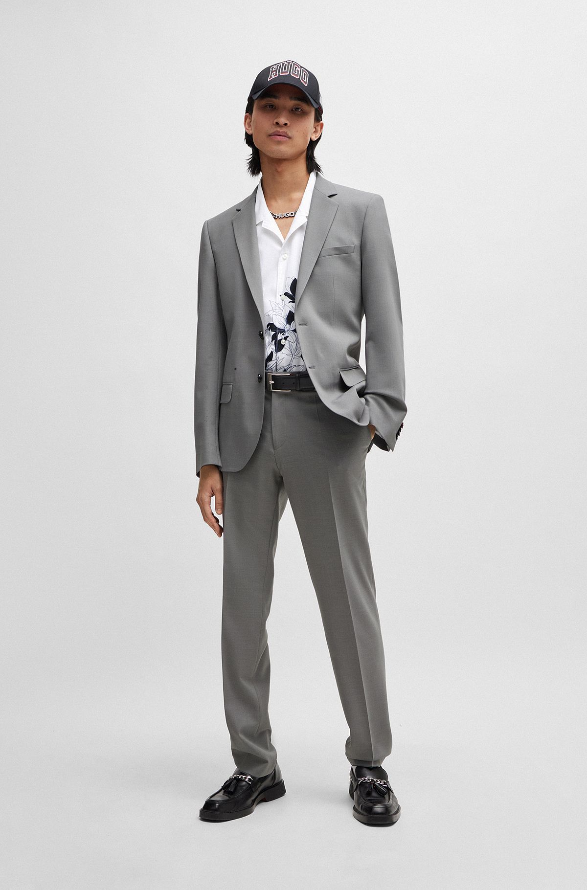 Slim-fit suit in stretch twill, Light Grey