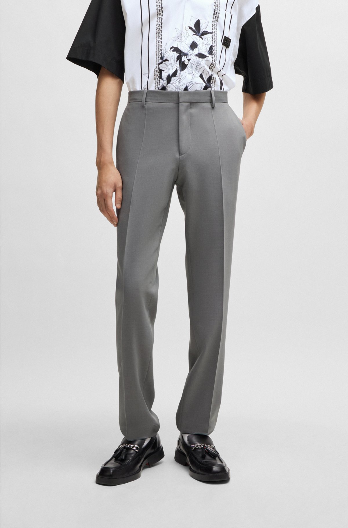 Slim-fit suit in stretch twill, Light Grey