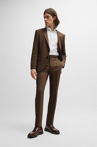 Slim-fit suit in stretch twill, Brown