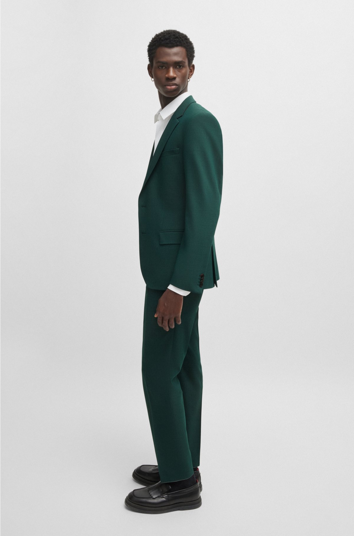 Slim-fit suit in stretch twill, Dark Green