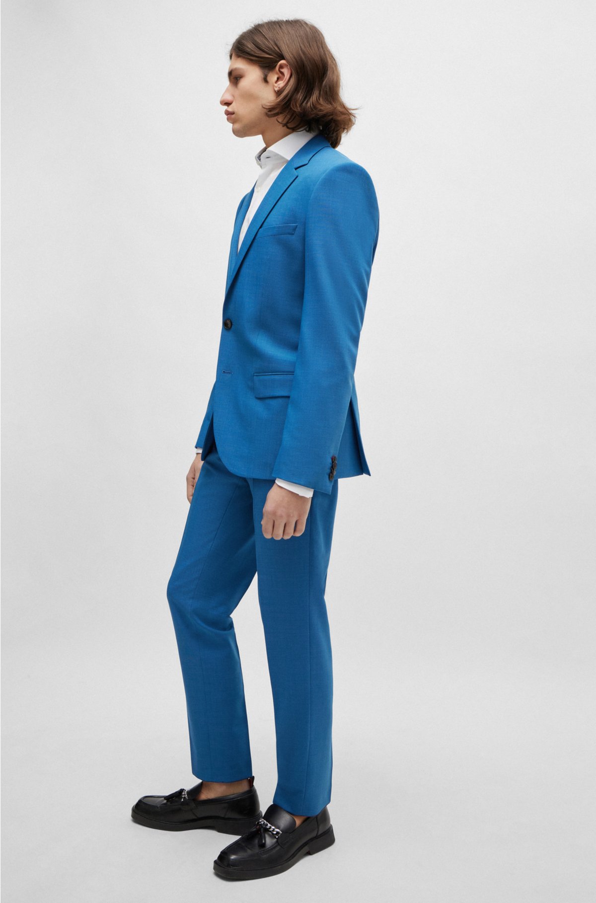 Slim-fit suit in stretch twill, Blue