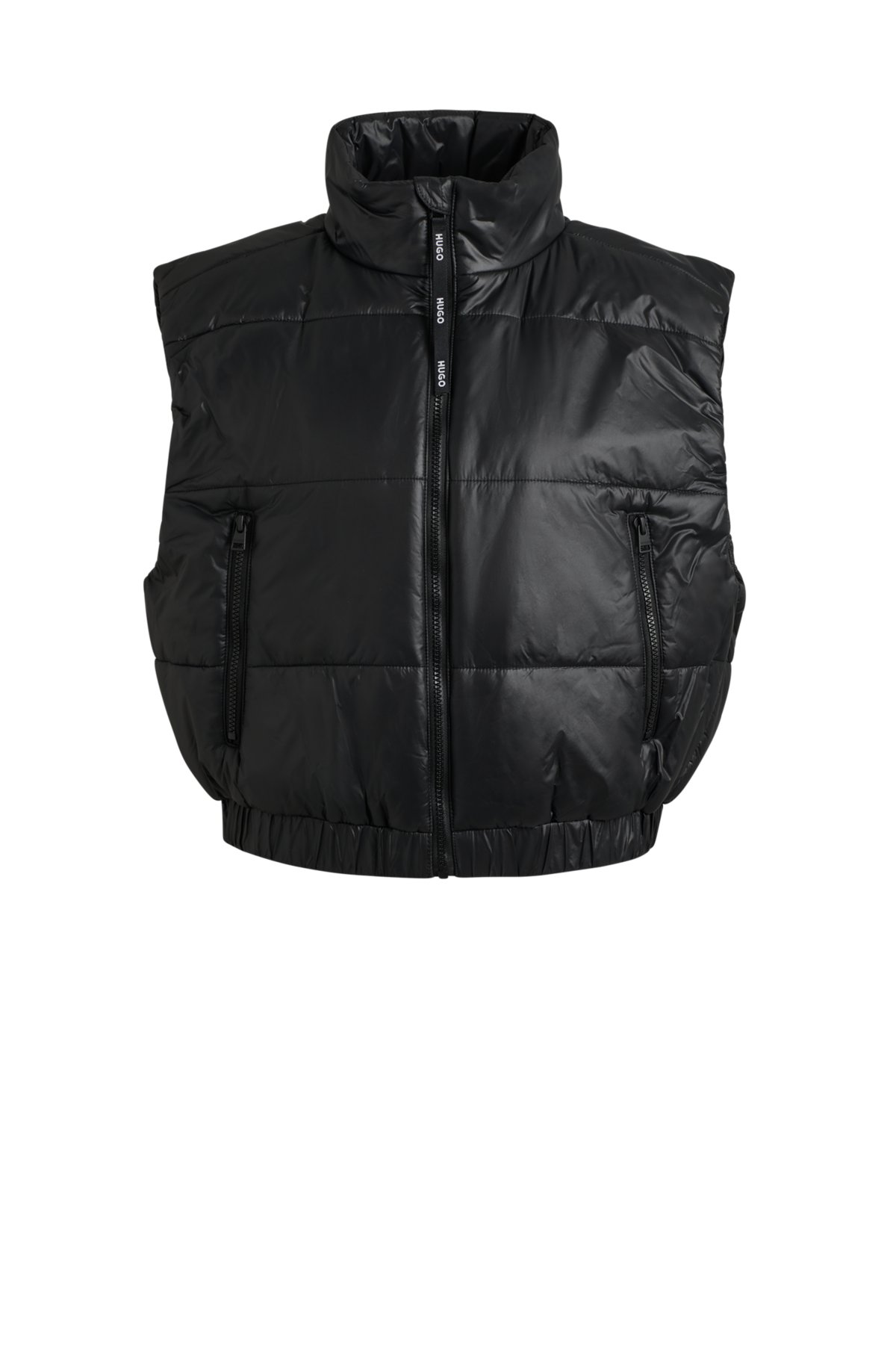 Water-repellent cropped gilet in recycled material, Black