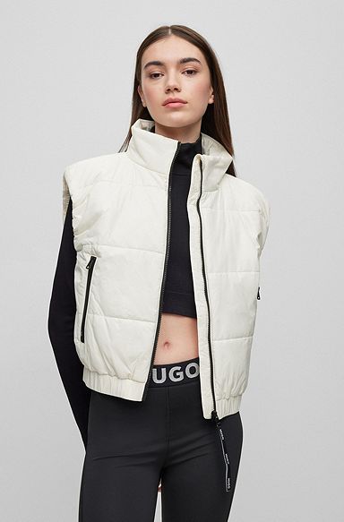 Water-repellent cropped gilet in recycled material, Natural