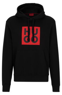 HUGO Cotton terry hoodie with stacked logo print