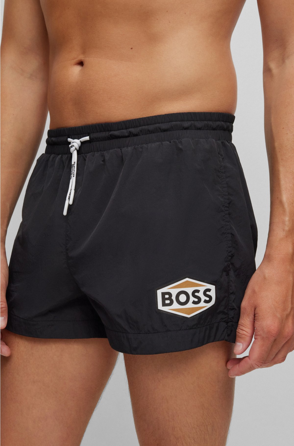 Quick-drying swim shorts with logo details, Black