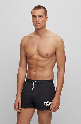 Quick-drying swim shorts with logo details, Black