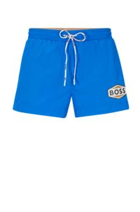 Bañador tipo shorts en tejido de secado rápido con detalles de logo, Azul