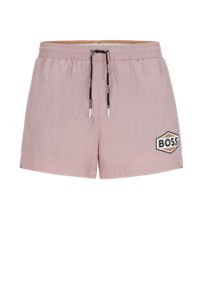 Quick-drying swim shorts with logo details, light pink