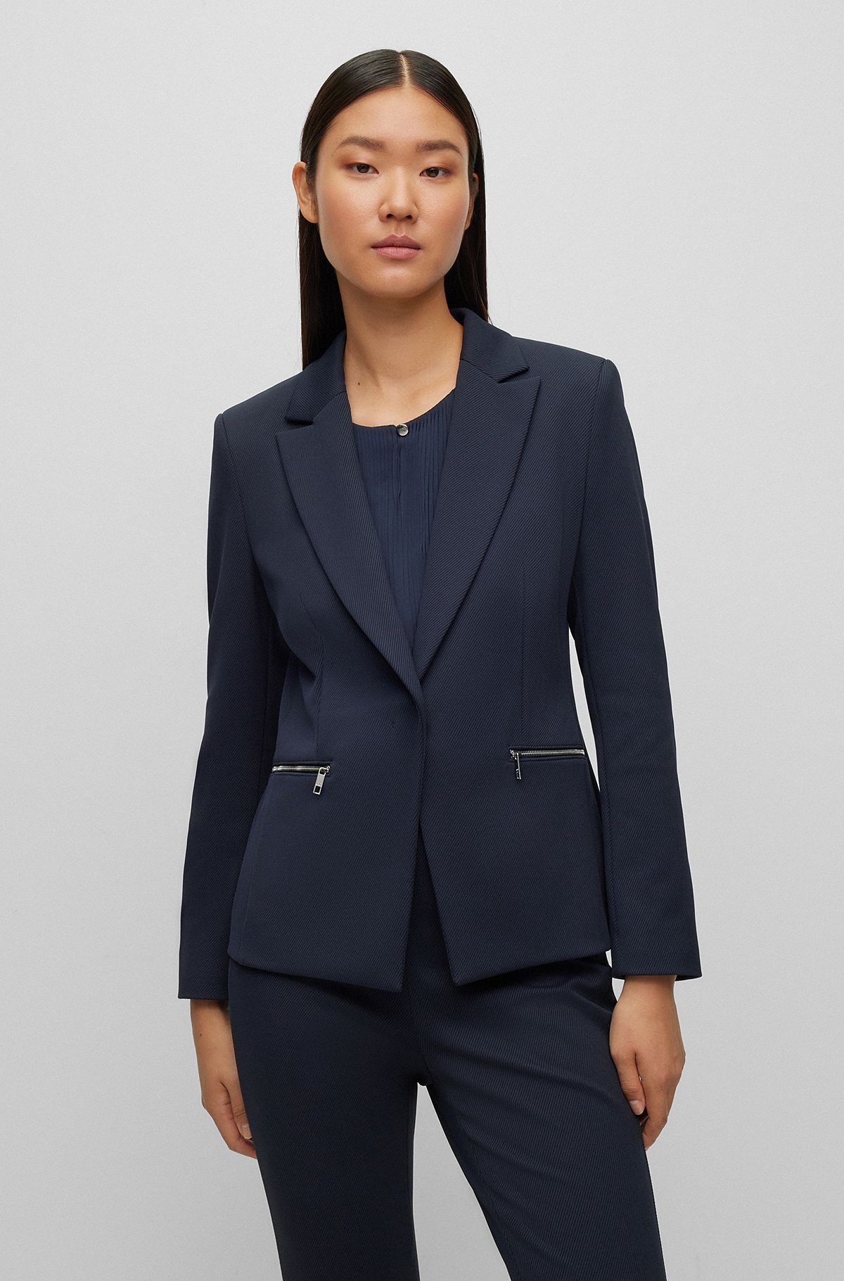 Regular-fit jacket in stretch twill with zipped pockets, Dark Blue
