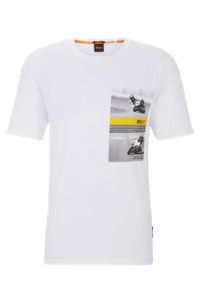 T-shirt relaxed fit in cotone con stampa con moto da corsa, Bianco