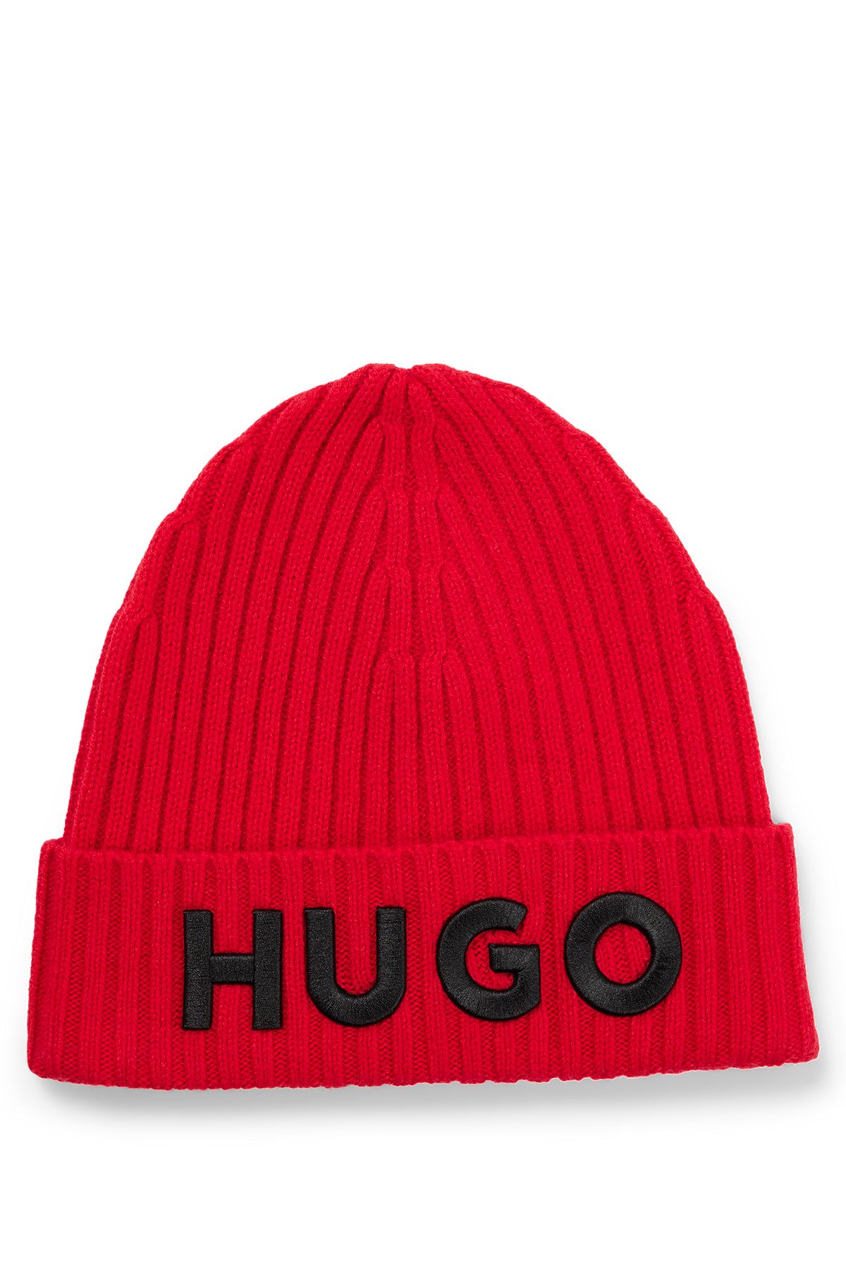 hat wool Beanie HUGO with virgin embroidered in logo -