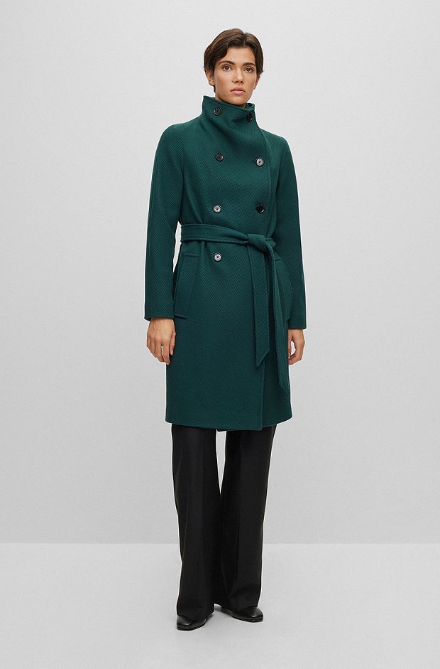 Double-breasted coat in wool-blend twill, Dark Green