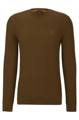 BOSS - Cotton-cashmere regular-fit sweater with logo patch
