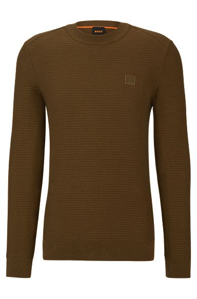 Cotton-cashmere regular-fit sweater with logo patch, Dark Green