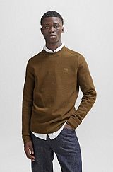 Regular-Fit Pullover aus Baumwolle mit Kaschmir-Anteil und Logo-Aufnäher, Dunkelgrün