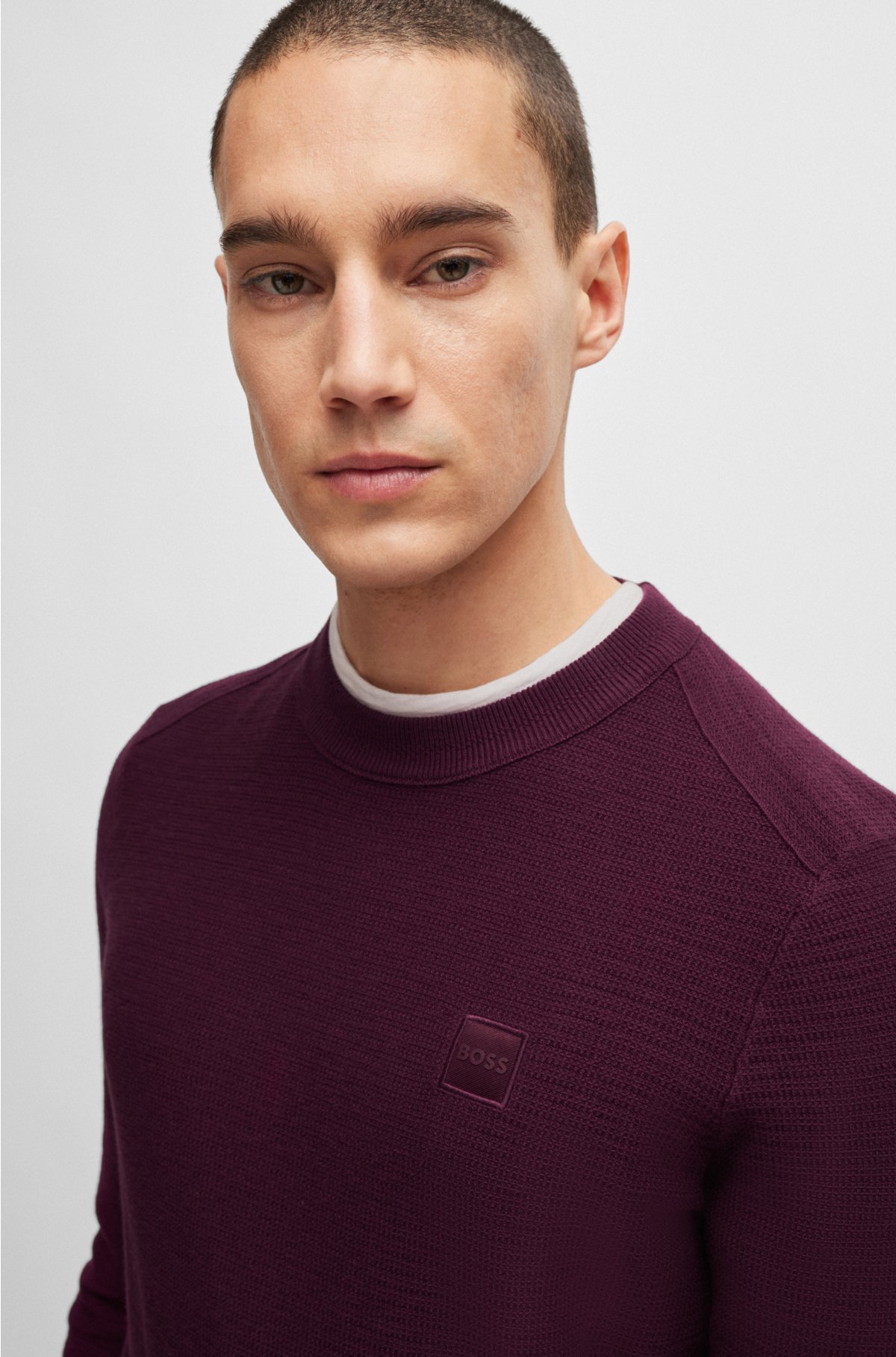 Cotton-cashmere regular-fit sweater with logo patch, Dark Purple