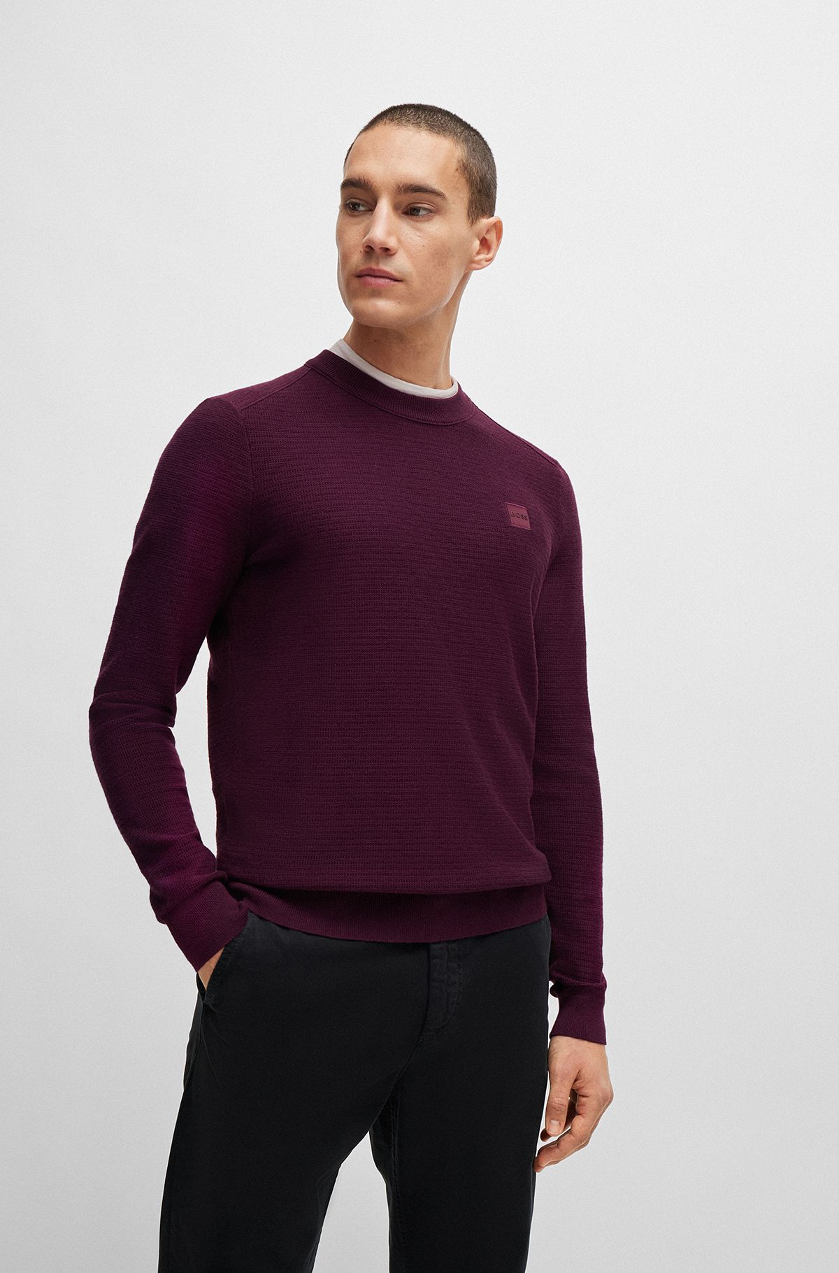 Jersey regular fit de algodón y cashmere con parche de logo, Púrpura oscuro