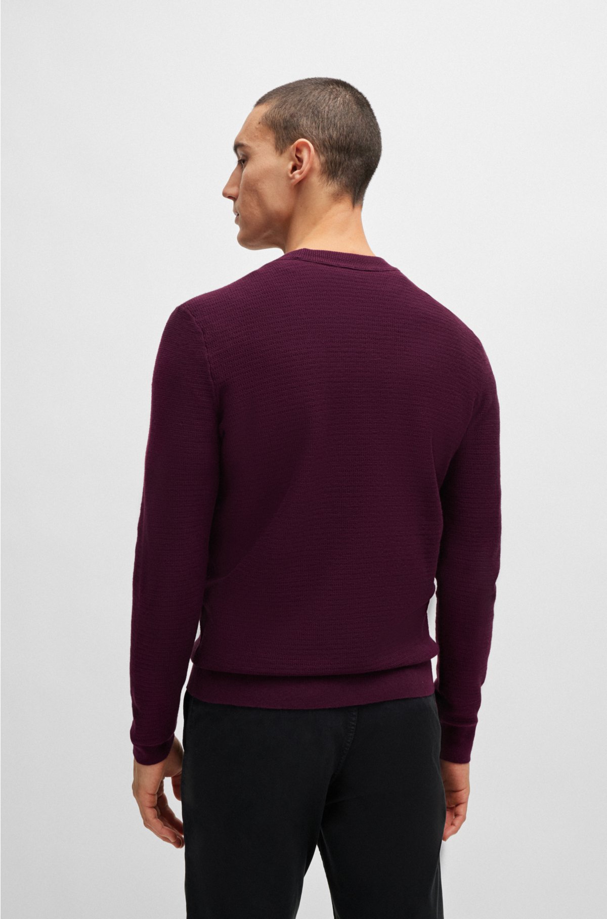 Cotton-cashmere regular-fit sweater with logo patch, Dark Purple