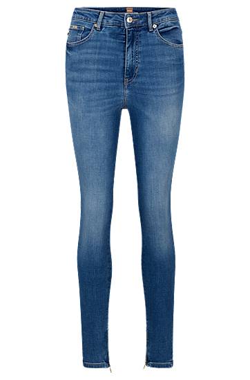 High-waisted jeans in blue super-stretch denim, Hugo boss