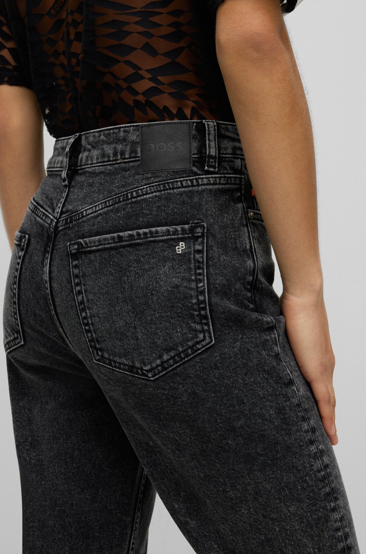High-waisted jeans in black comfort-stretch denim, Dark Grey