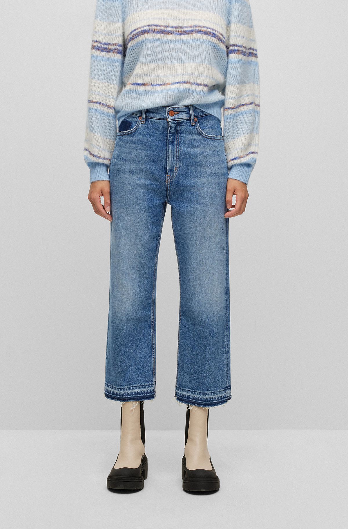 High-waisted jeans in blue comfort-stretch denim, Blue