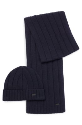 HUGO Ribbed scarf and beanie hat set