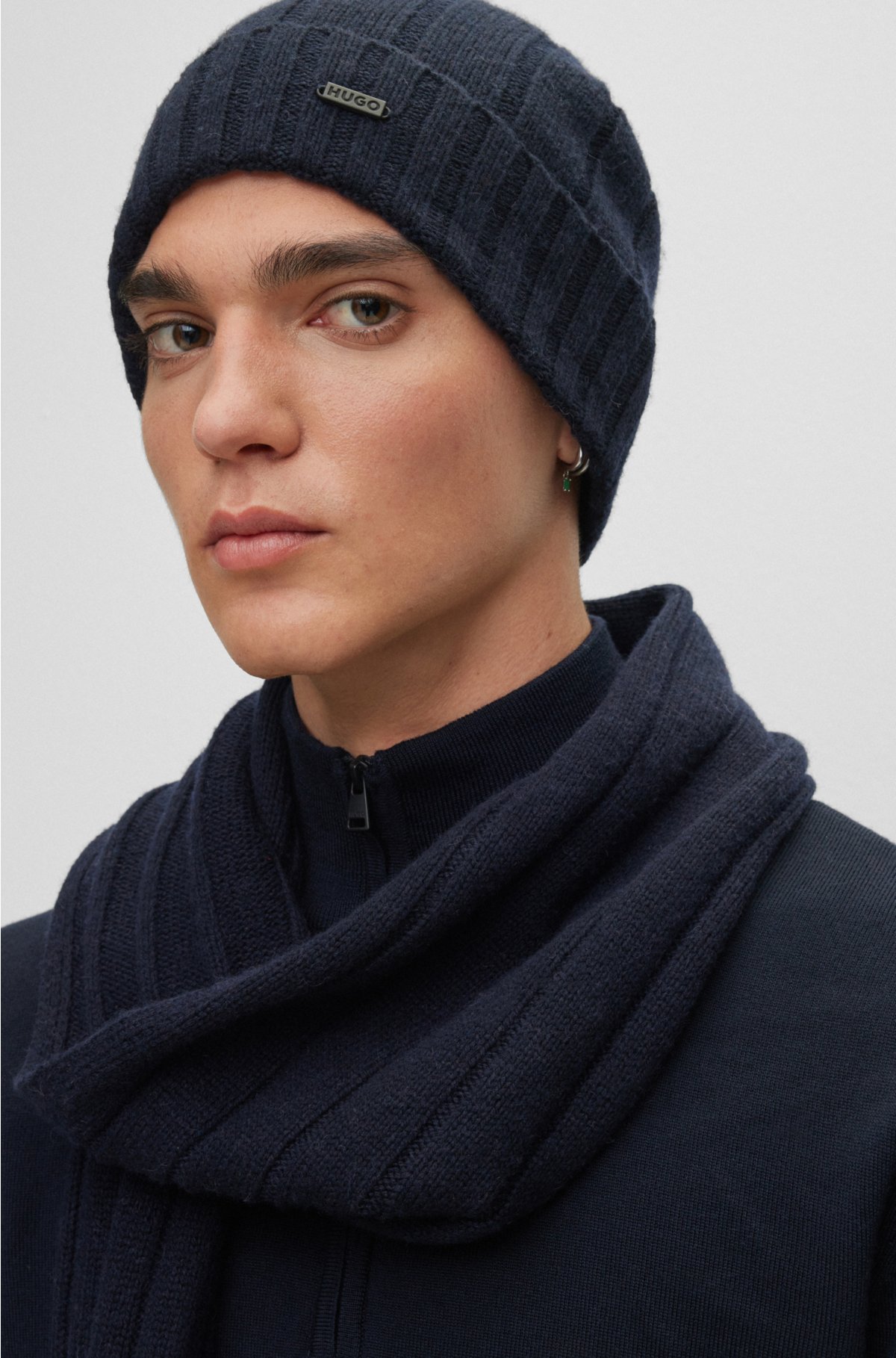 Ensemble d'hiver tricoté pour homme, écharpe, bonnet, gants - Marron