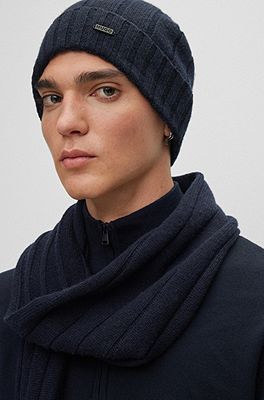 HUGO - Ribbed scarf and beanie hat set