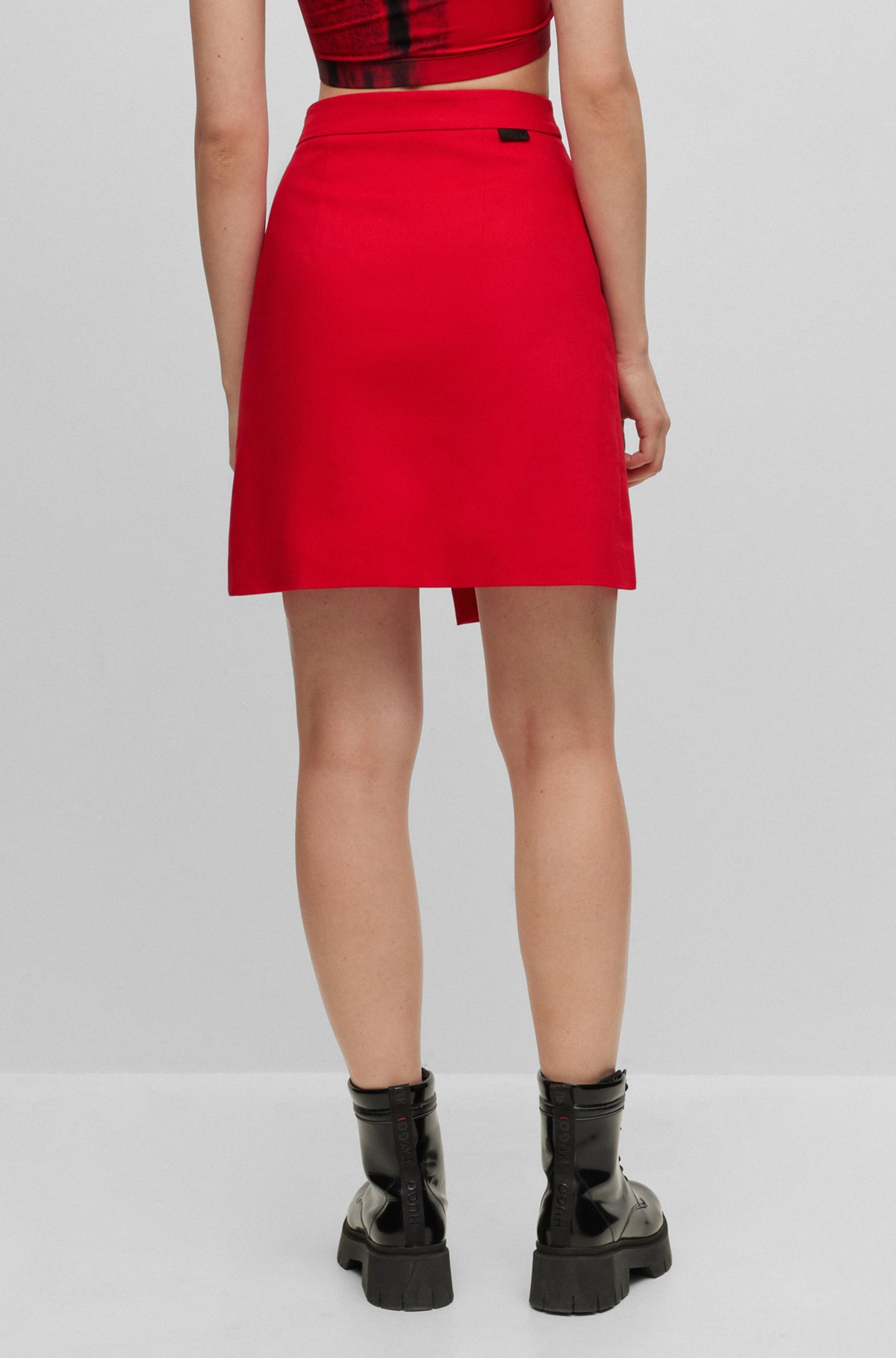 Wrap-effect mini skirt in stretch cotton, Red