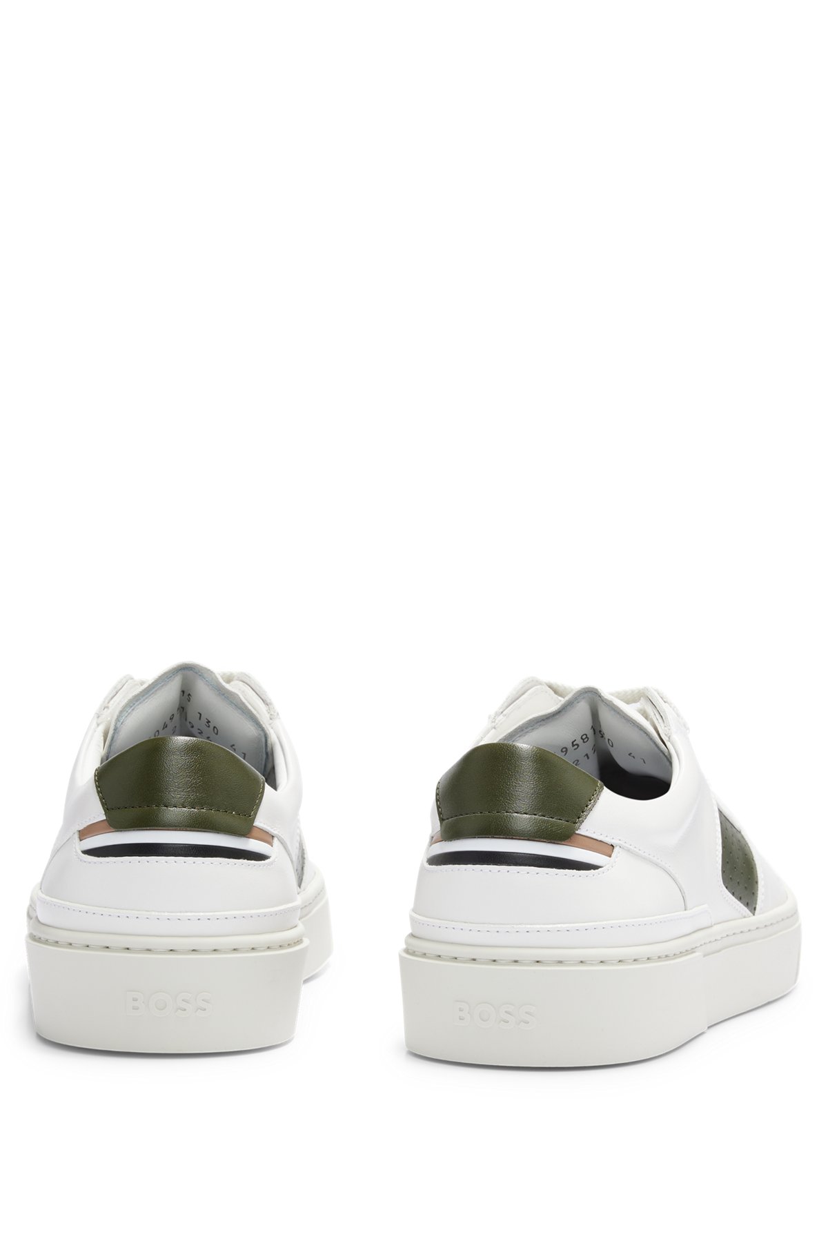 Leather low-top trainers with signature-stripe trim, White