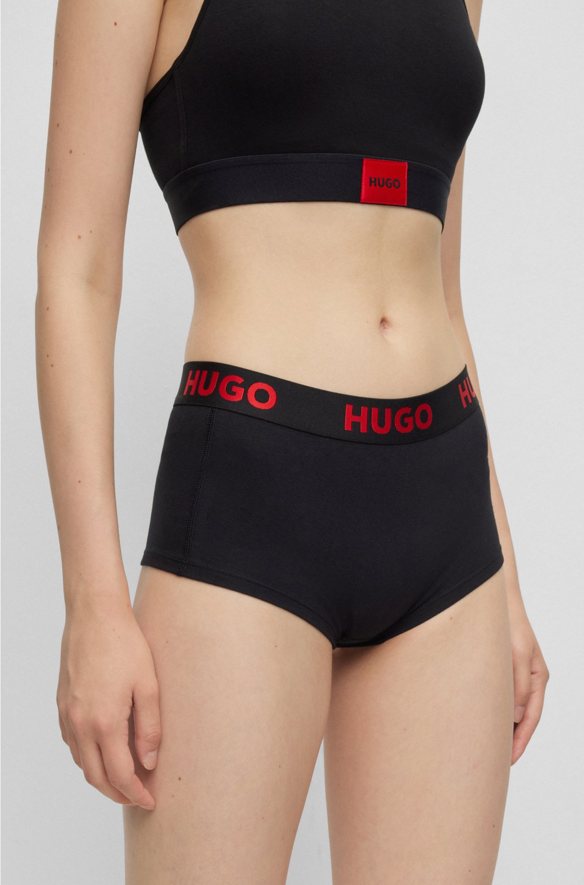 HUGO - Stretch-cotton regular-rise briefs with logo waistband