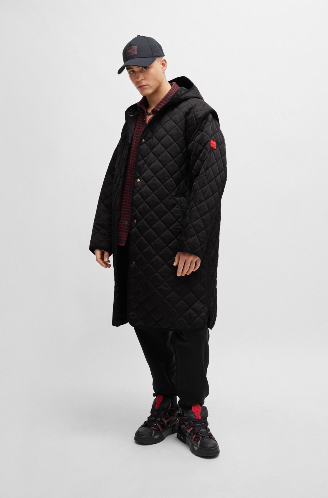 HUGO - Water-repellent quilted coat with detachable sleeves
