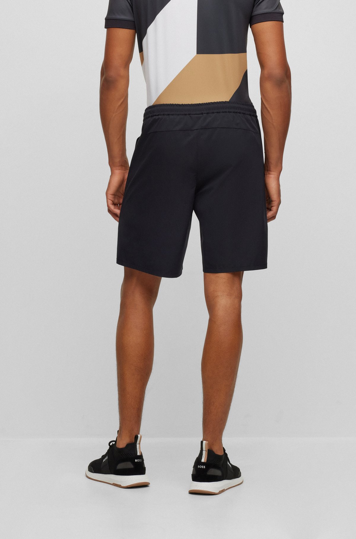 BOSS x Matteo Berrettini stretch-poplin shorts with contrast logo, Black