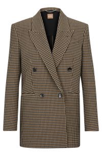 Veste croisée Relaxed Fit en tissu stretch pied-de-poule, Beige