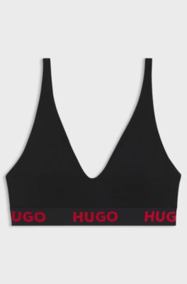 Stretch-cotton triangle bra with repeat logos, Black