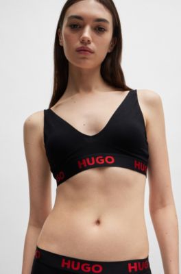 Stretch-cotton triangle bra with repeat logos, Black