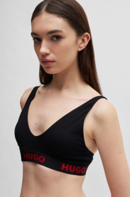 Stretch-cotton triangle bra with repeat logos, Black
