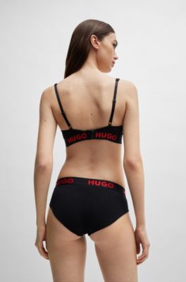 Stretch-cotton triangle bra with repeat logos, Black