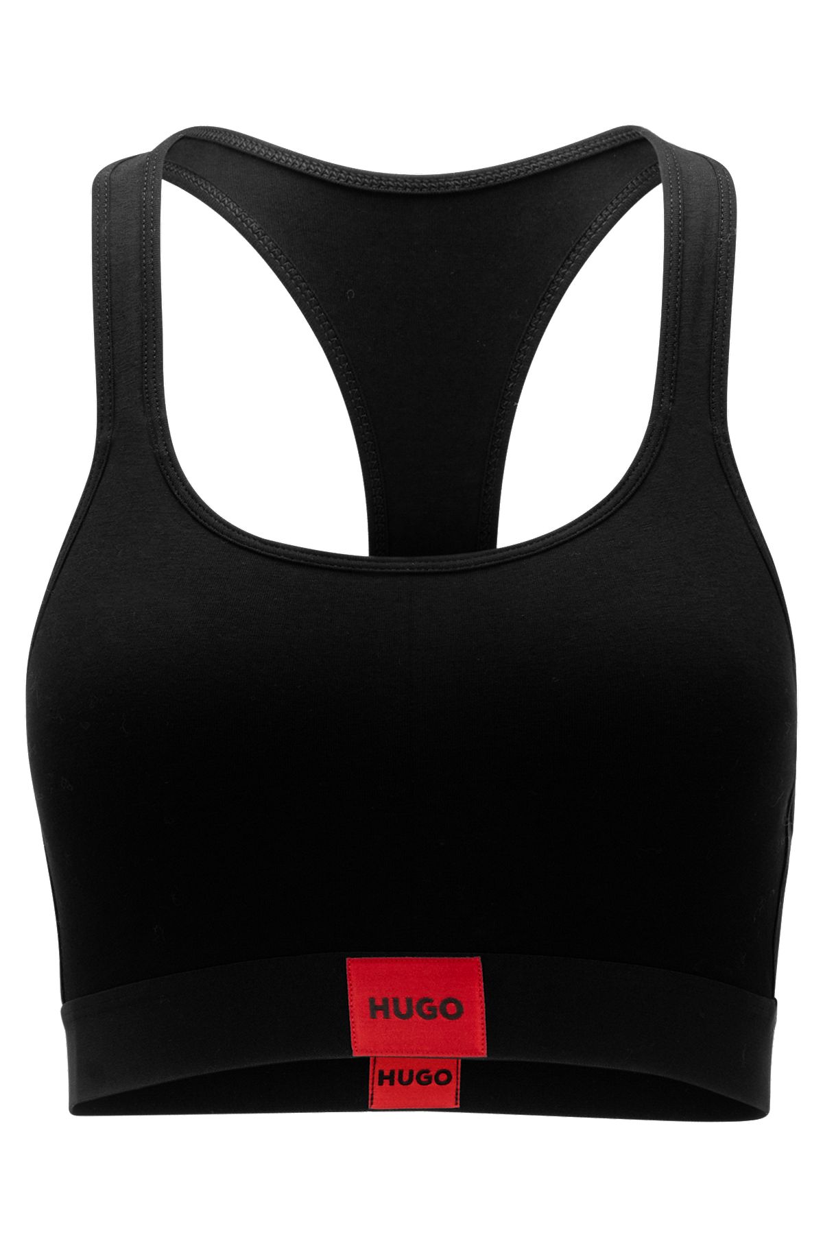 Stretch-cotton bralette with red logo label, Black
