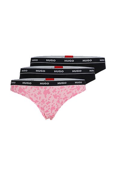 Three-pack of stretch-cotton thongs with logo waistbands, Pink
