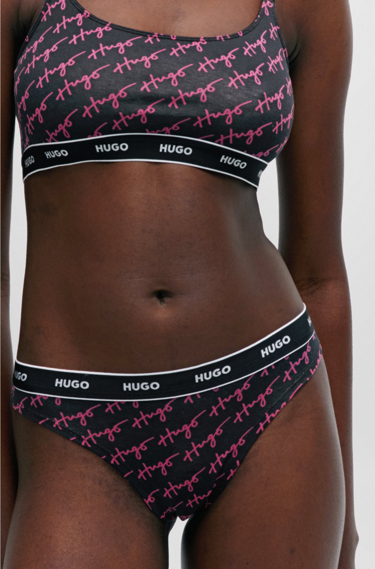 Three-pack of stretch-cotton thongs with logo waistbands, Patterned