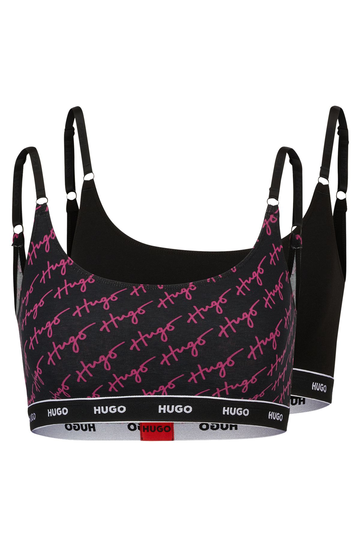 Two-pack of stretch-cotton bralettes with logo underbands, Patterned